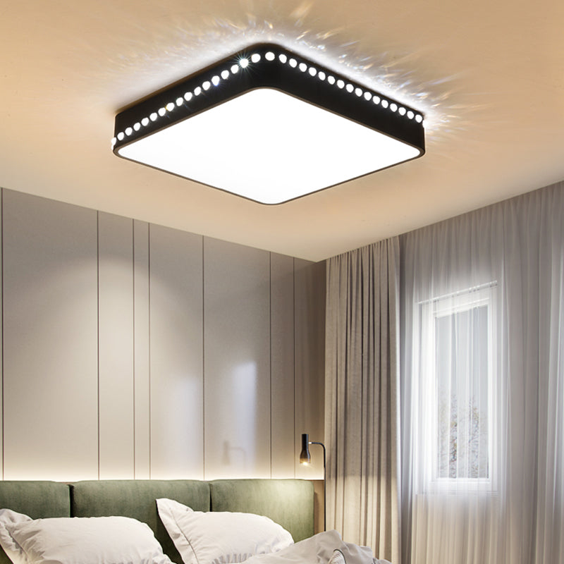 Modern Acrylic LED Ceiling Lamp with Crystal Accents - Available in Black, White, and Gold Finish, 18"/21.5" Square Flush Mount with Warm or White Light