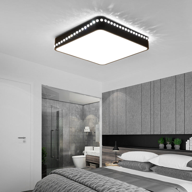 Modern Acrylic LED Ceiling Lamp with Crystal Accents - Available in Black, White, and Gold Finish, 18"/21.5" Square Flush Mount with Warm or White Light