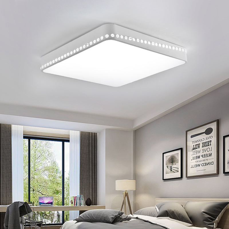 Modern Acrylic LED Ceiling Lamp with Crystal Accents - Available in Black, White, and Gold Finish, 18"/21.5" Square Flush Mount with Warm or White Light