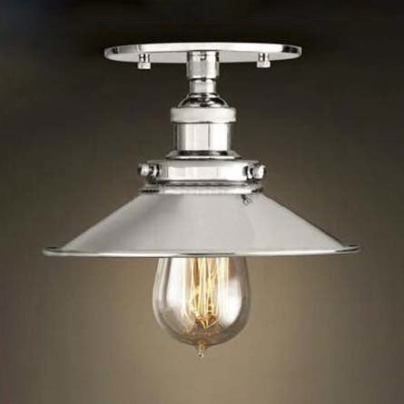 Retro Metallic Semi Flush Mount Ceiling Light - Black/Rust Cone Shade, 1 Head - Close to Ceiling Lighting for Balconies