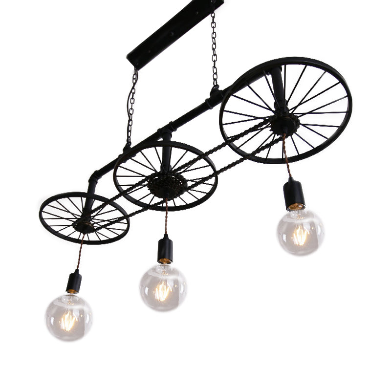 Vintage Industrial Black Island Light With Wrought Iron Wheel Design For Living Room