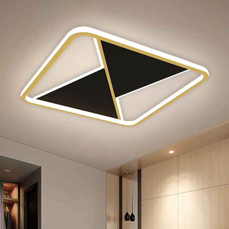 Square Flush Mount Metal LED Ceiling Light Fixture in Gold, 16"/19.5" Wide - Simplicity Combined for Bedroom