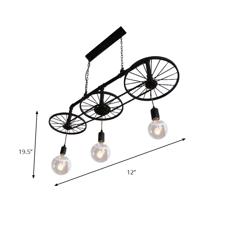 Vintage Industrial Black Island Light With Wrought Iron Wheel Design For Living Room