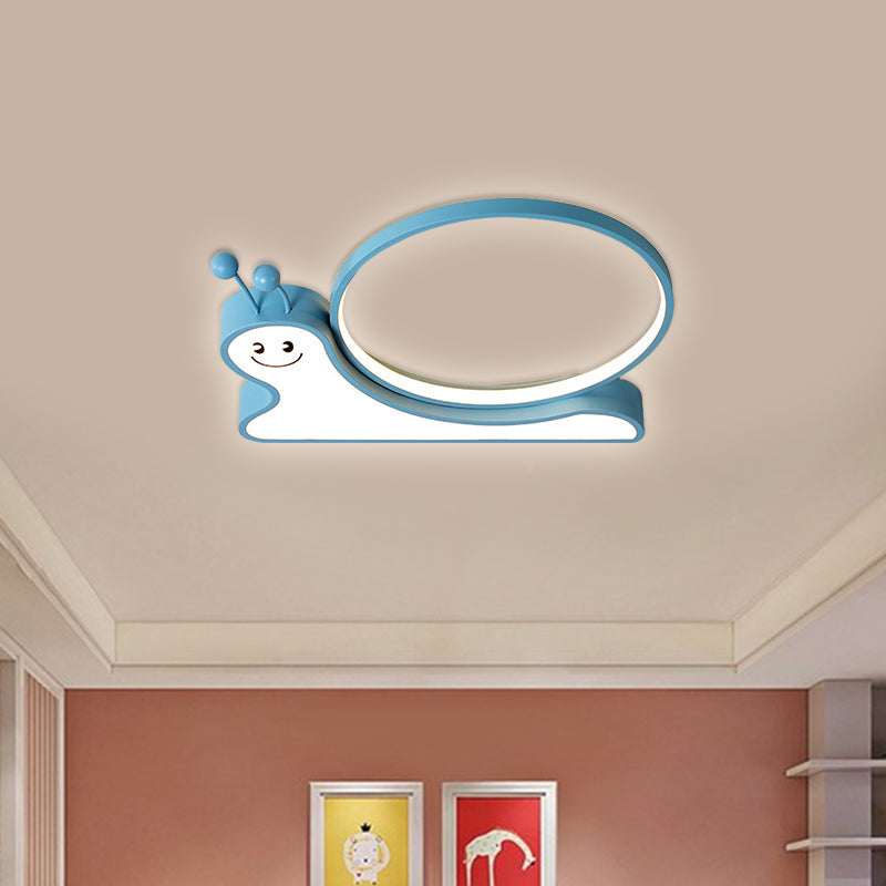 Snail Design LED Flush Light Fixture - Acrylic Cartoon Lamp in Warm/White Light (Pink/Blue)