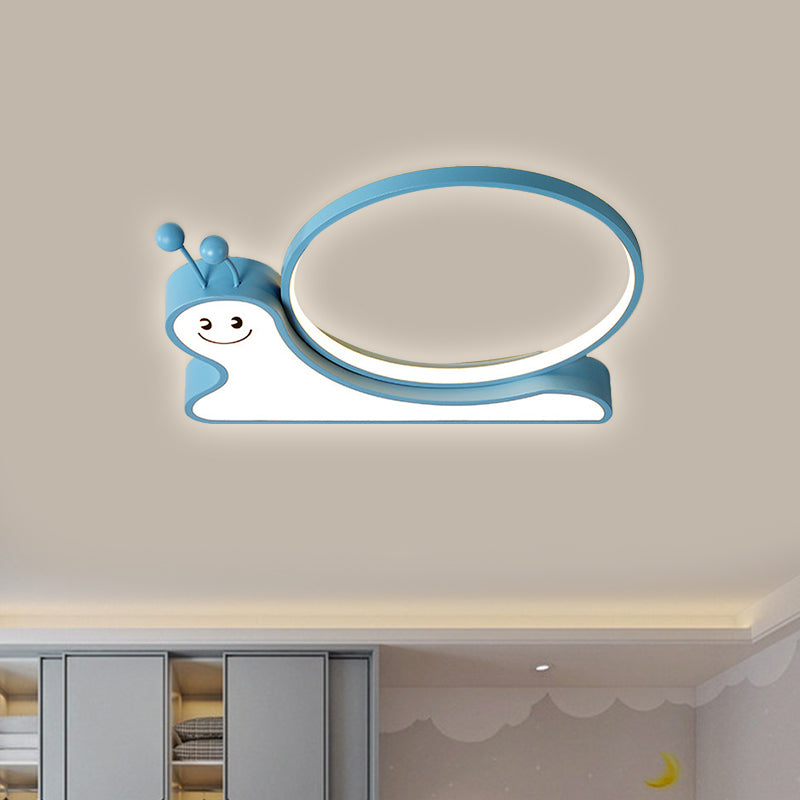 Snail Design LED Flush Light Fixture - Acrylic Cartoon Lamp in Warm/White Light (Pink/Blue)