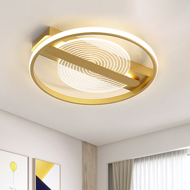 Contemporary Gold LED Flush Mount Lamp - 16.5"/20.5" Wide, Warm/White Light