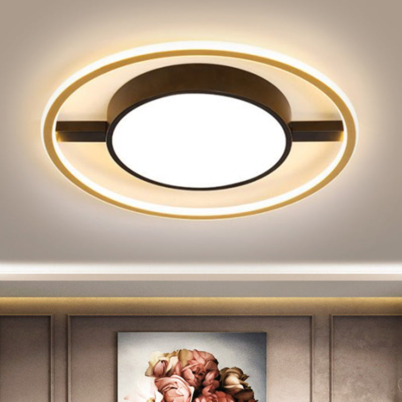 Nordic Metallic LED Ceiling Lamp - Ring and Drum Flush Mount in Warm/White Light Options, Black Finish - 16"/19.5"/23.5" Width