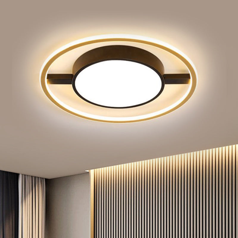 Nordic Metallic LED Ceiling Lamp - Ring and Drum Flush Mount in Warm/White Light Options, Black Finish - 16"/19.5"/23.5" Width