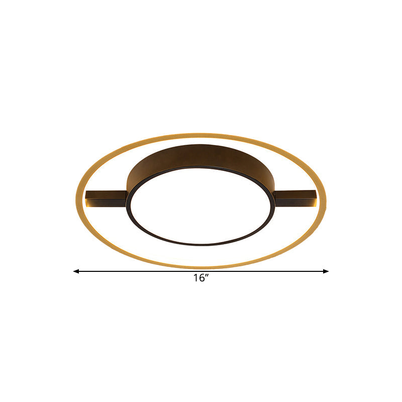 Nordic Metallic LED Ceiling Lamp - Ring and Drum Flush Mount in Warm/White Light Options, Black Finish - 16"/19.5"/23.5" Width