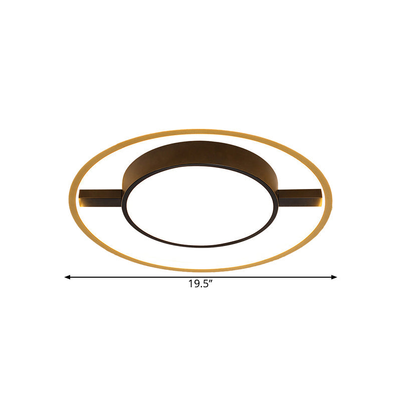 Nordic Metallic LED Ceiling Lamp - Ring and Drum Flush Mount in Warm/White Light Options, Black Finish - 16"/19.5"/23.5" Width
