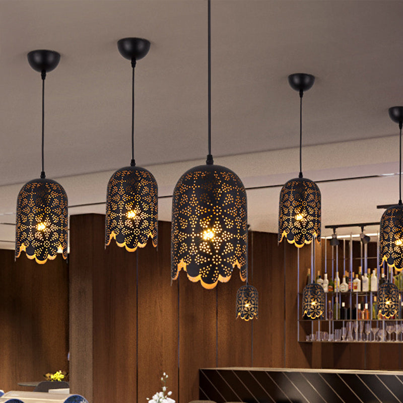 Warehouse Patterned Pendant Lamp Kit - Metallic Black Ceiling Light for Restaurant