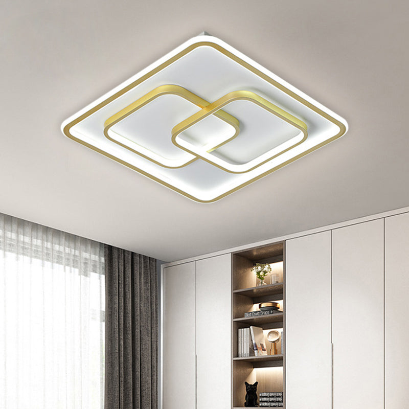 Modernist Black/Gold Square Flush Mount Lamp - 16.5"/20.5" LED Metallic Ceiling Fixture in Warm/White Light
