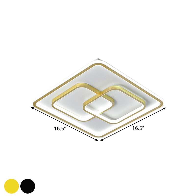 Modernist Black/Gold Square Flush Mount Lamp - 16.5/20.5 Led Metallic Ceiling Fixture In Warm/White
