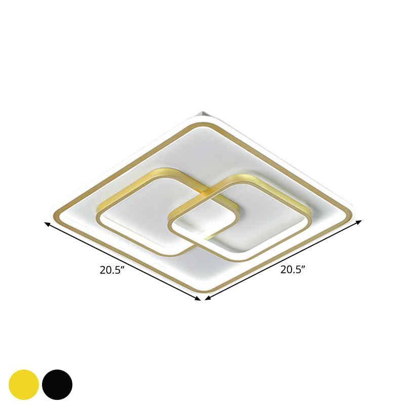 Modernist Black/Gold Square Flush Mount Lamp - 16.5"/20.5" LED Metallic Ceiling Fixture in Warm/White Light