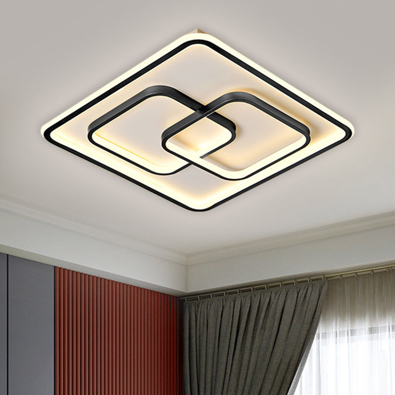 Modernist Black/Gold Square Flush Mount Lamp - 16.5"/20.5" LED Metallic Ceiling Fixture in Warm/White Light