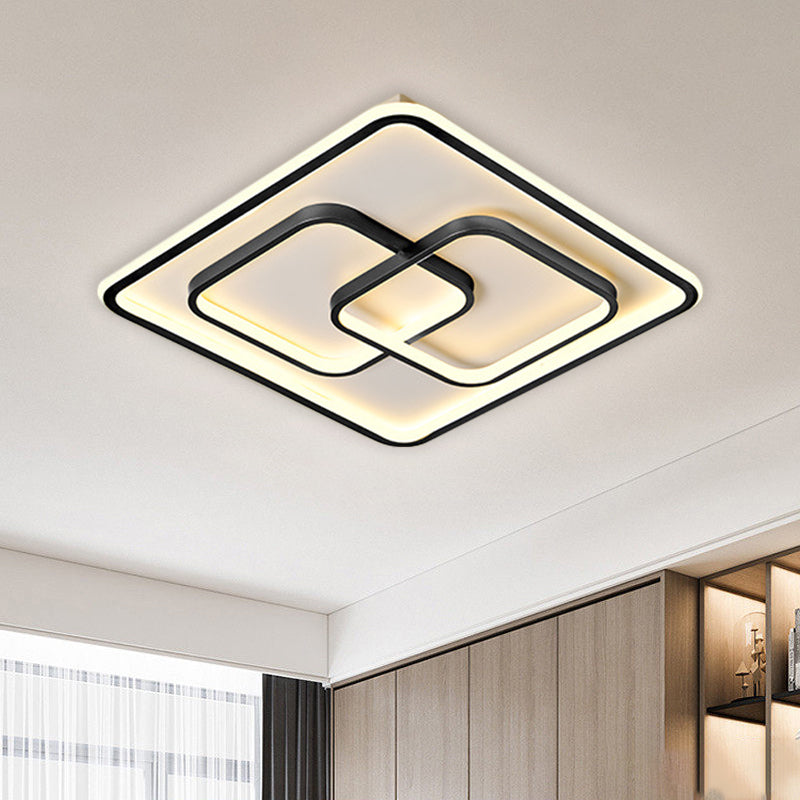 Modernist Black/Gold Square Flush Mount Lamp - 16.5"/20.5" LED Metallic Ceiling Fixture in Warm/White Light