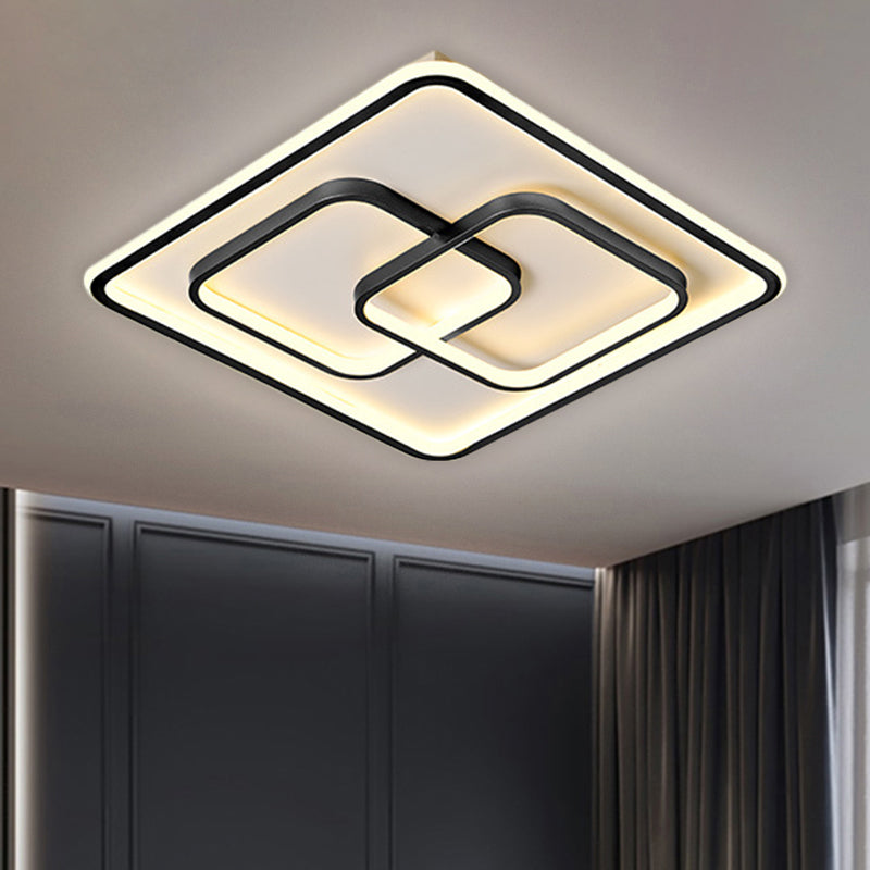 Modernist Black/Gold Square Flush Mount Lamp - 16.5"/20.5" LED Metallic Ceiling Fixture in Warm/White Light