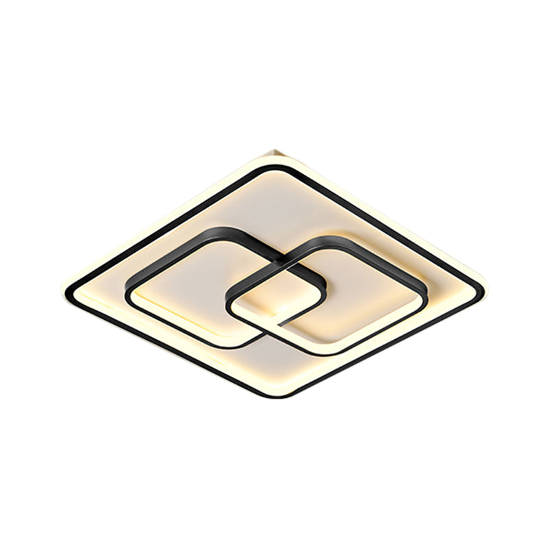 Modernist Black/Gold Square Flush Mount Lamp - 16.5/20.5 Led Metallic Ceiling Fixture In Warm/White