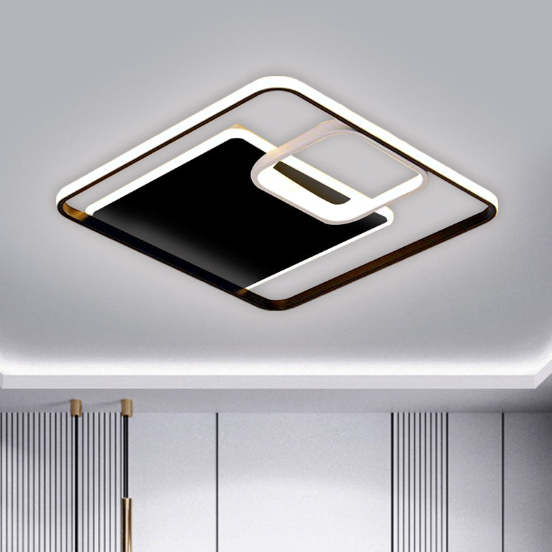 Minimalist Iron Black/Gold LED Ceiling Fixture - Square Flush Mount Lighting in Warm/White Light, 17"/21" Width