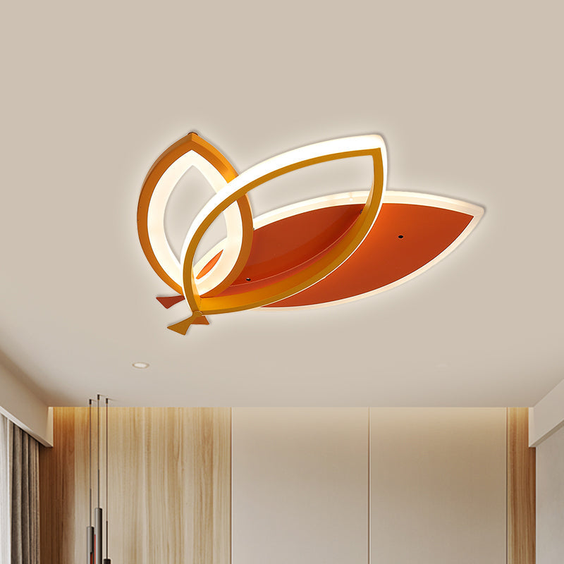 Kid's Bedroom Ceiling Light Fixture: Acrylic Flush Mount with Leaves Design - Black/Orange LED Lighting