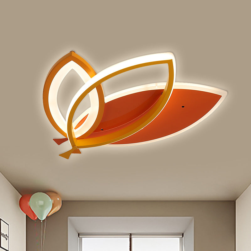 Kid's Bedroom Ceiling Light Fixture: Acrylic Flush Mount with Leaves Design - Black/Orange LED Lighting