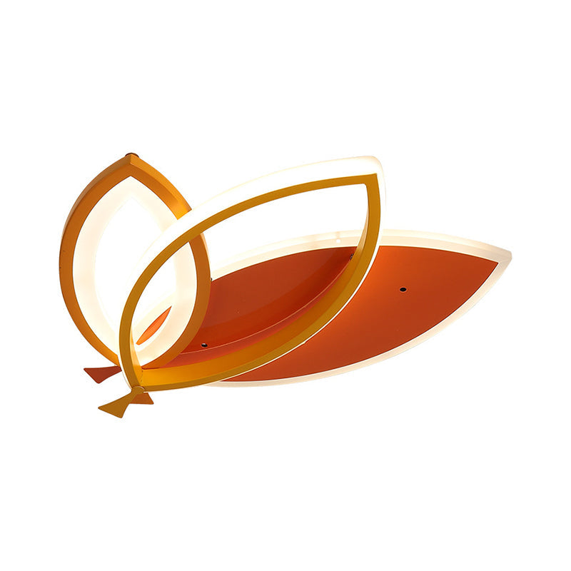 Kid's Bedroom Ceiling Light Fixture: Acrylic Flush Mount with Leaves Design - Black/Orange LED Lighting