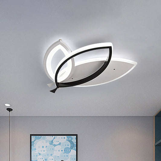 Kid's Bedroom Ceiling Light Fixture: Acrylic Flush Mount with Leaves Design - Black/Orange LED Lighting