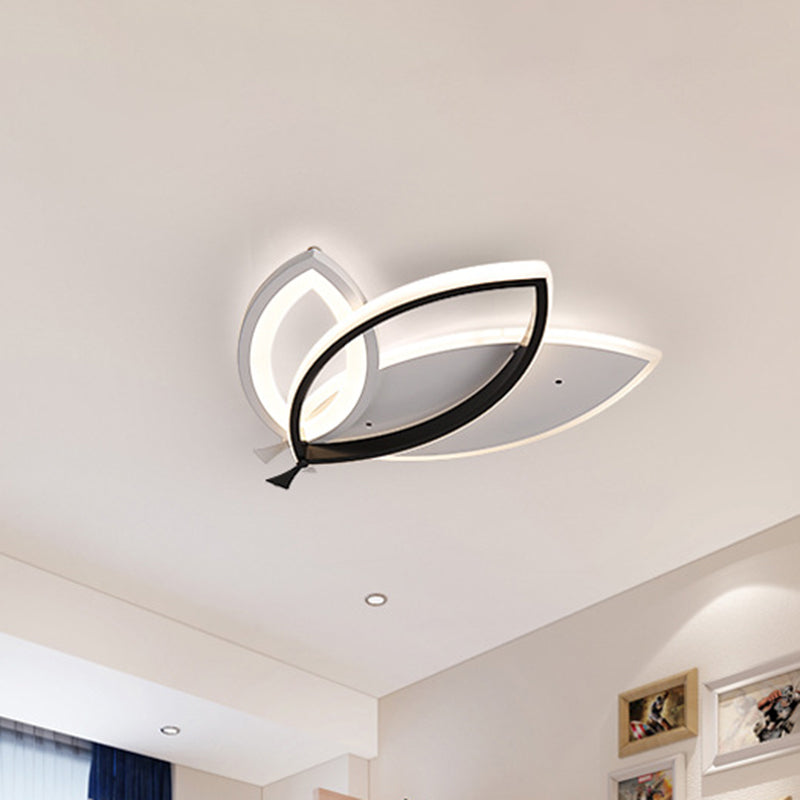 Kid's Bedroom Ceiling Light Fixture: Acrylic Flush Mount with Leaves Design - Black/Orange LED Lighting