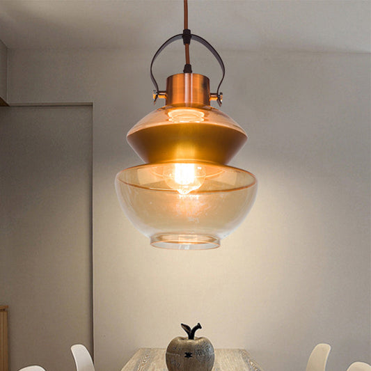 Plafonnier à tête unique en verre ambré pour salle à manger | Design loft gourde/école/champignon