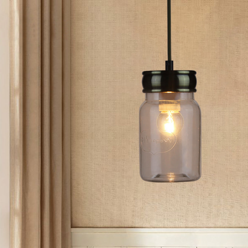 Vintage Black Glass Ceiling Pendant Light - One-Light Jar-Shaped Hanging Lamp For Indoor Use