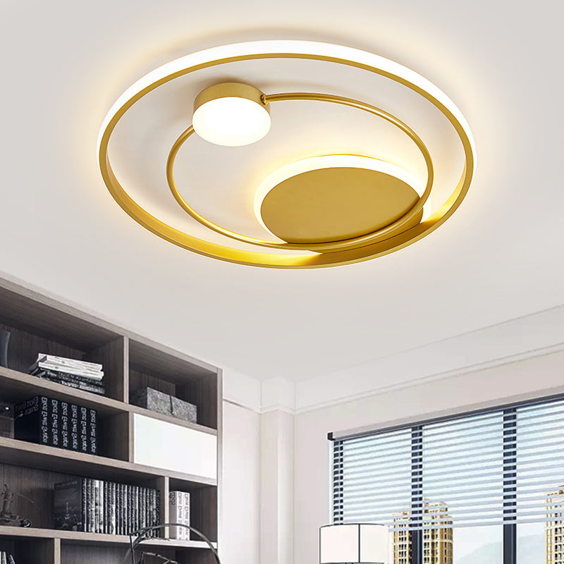Gold Dual Ring LED Metallic Flush Mount Lighting, 16.5"/20.5" Wide - Simple & Elegant Ceiling Fixture