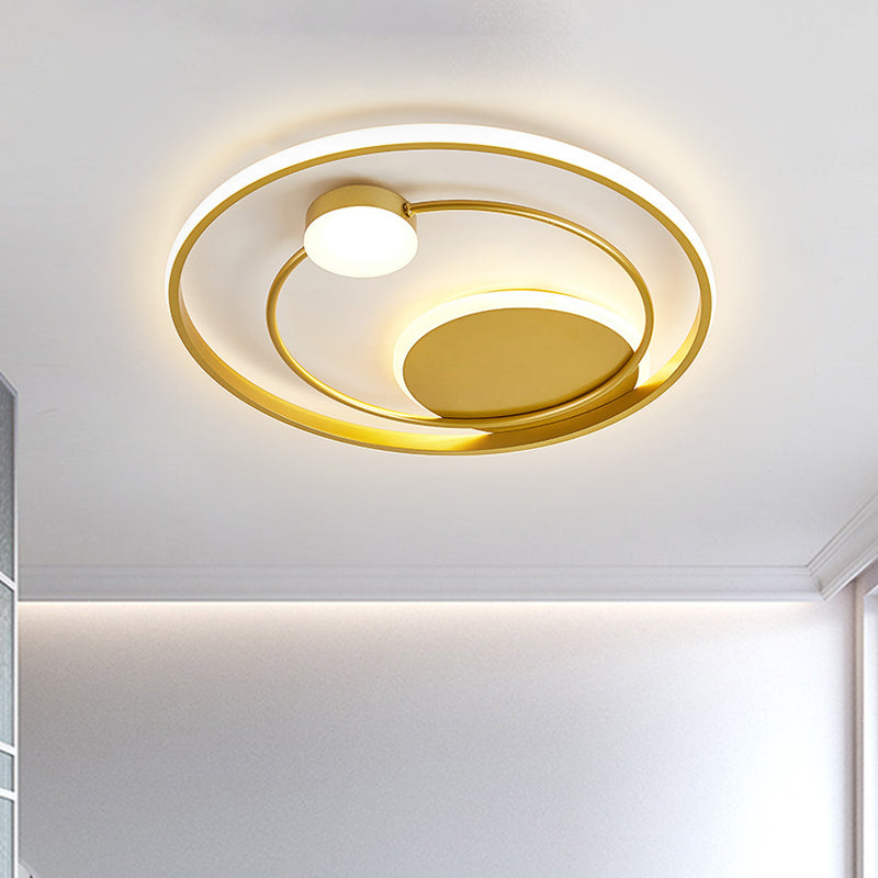 Gold Dual Ring LED Metallic Flush Mount Lighting, 16.5"/20.5" Wide - Simple & Elegant Ceiling Fixture