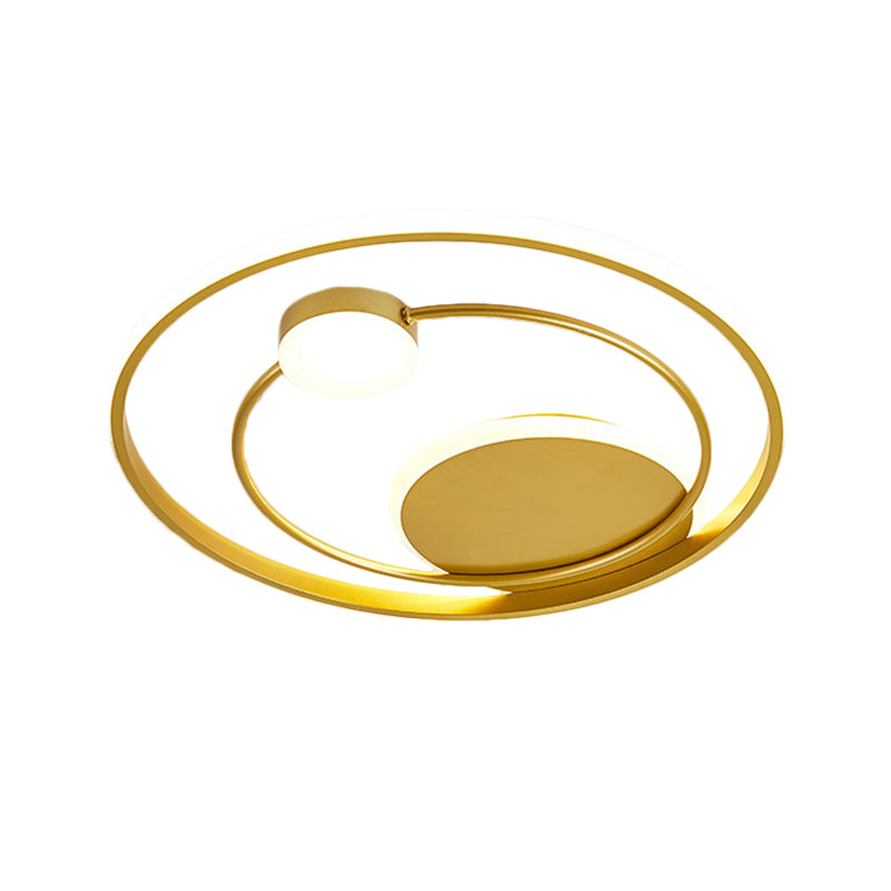 Gold Dual Ring LED Metallic Flush Mount Lighting, 16.5"/20.5" Wide - Simple & Elegant Ceiling Fixture