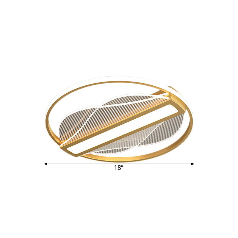Modern Metallic Circular LED Flush Mount - Inner Bar Design, Warm/White Light, 18"/21.5" Width