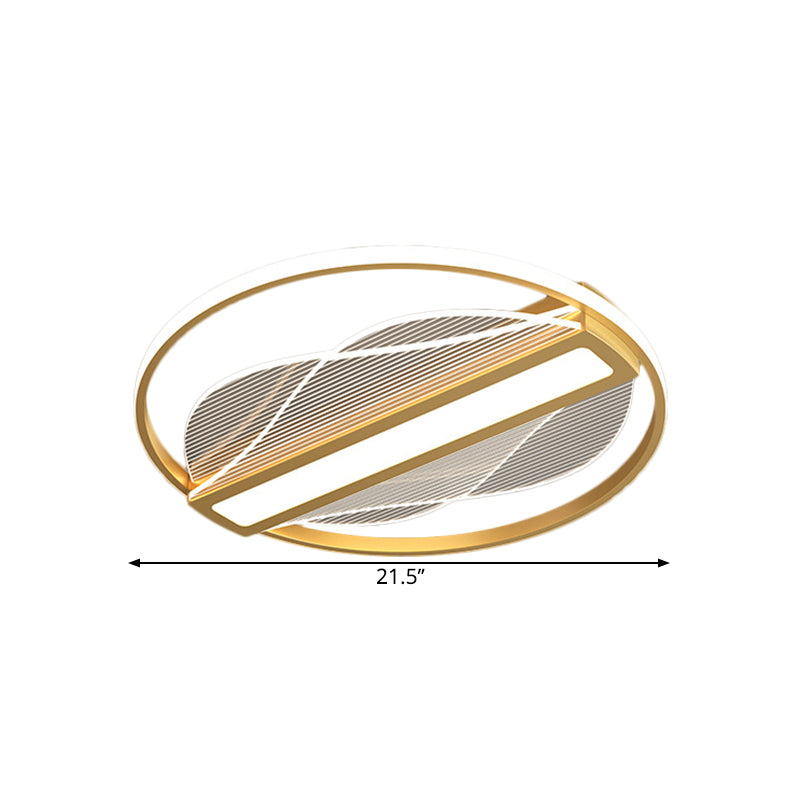 Modern Metallic Circular LED Flush Mount - Inner Bar Design, Warm/White Light, 18"/21.5" Width