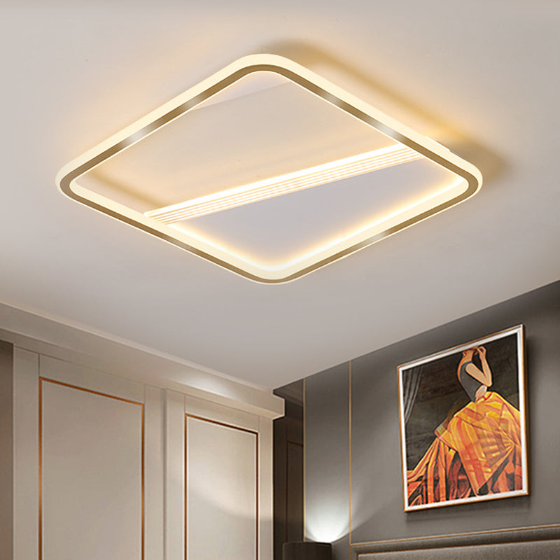 Minimal LED Flush Mount Ceiling Lamp - Gold Square, 18"/21.5" Width, Warm/White Light