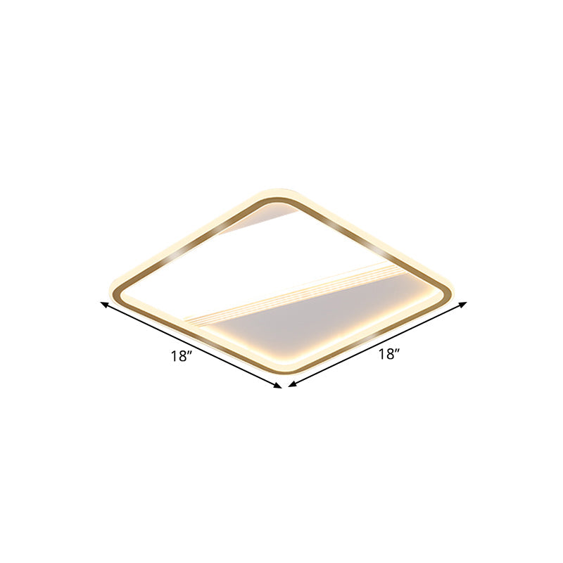 Minimal LED Flush Mount Ceiling Lamp - Gold Square, 18"/21.5" Width, Warm/White Light