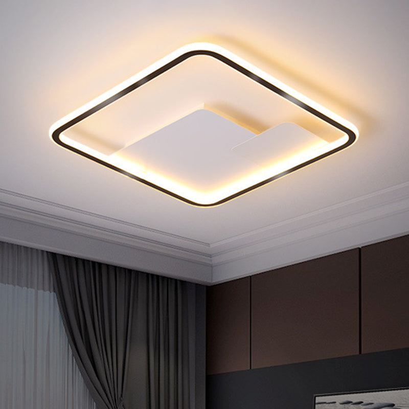 Nordic Style LED Ceiling Light Fixture - 18"/21.5" Wide Square Design in Black Finish for Bedroom, Warm/White Light