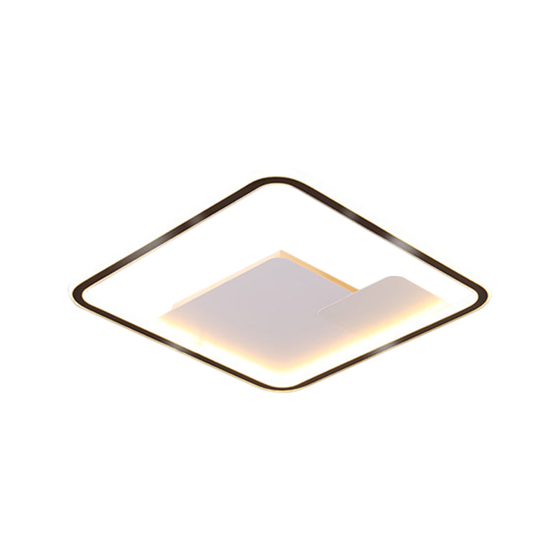 Nordic Style LED Ceiling Light Fixture - 18"/21.5" Wide Square Design in Black Finish for Bedroom, Warm/White Light