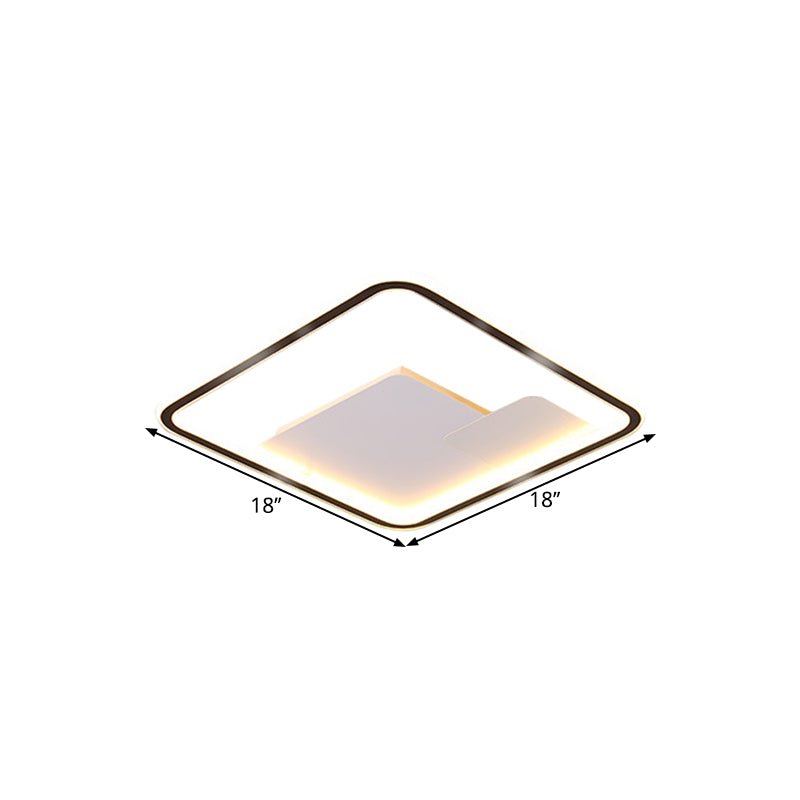 Nordic Style LED Ceiling Light Fixture - 18"/21.5" Wide Square Design in Black Finish for Bedroom, Warm/White Light