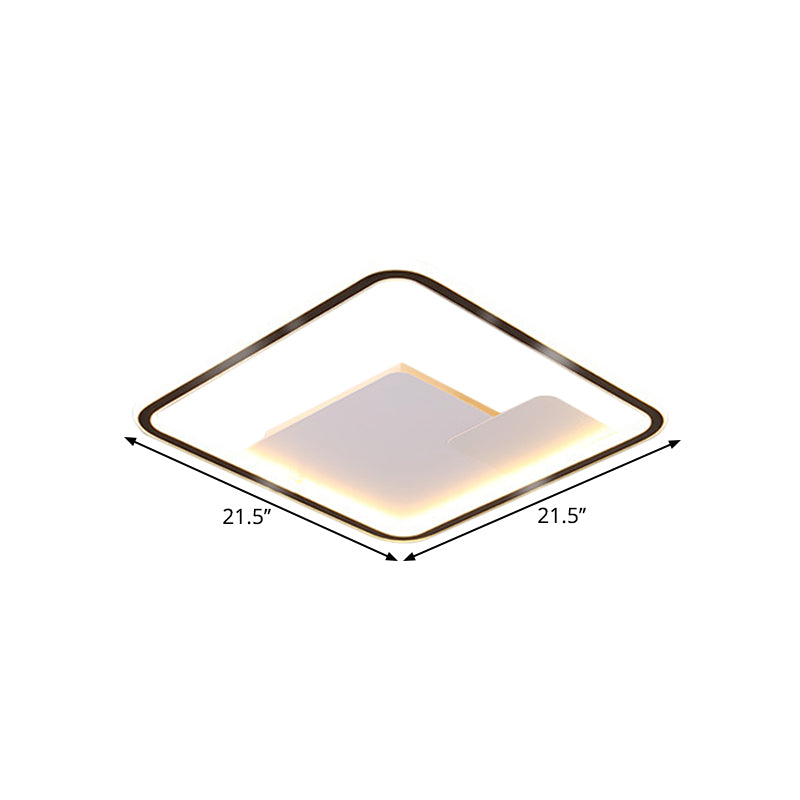 Nordic Style LED Ceiling Light Fixture - 18"/21.5" Wide Square Design in Black Finish for Bedroom, Warm/White Light