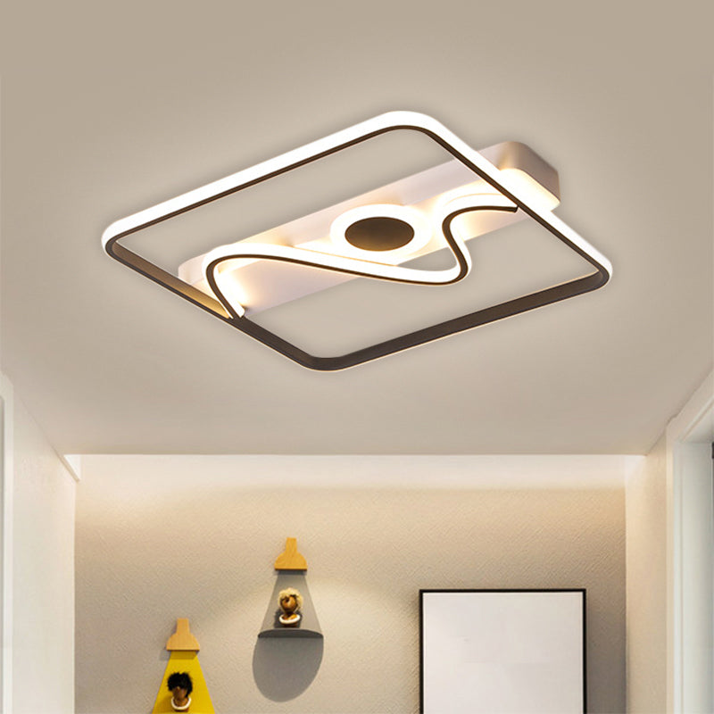 Contemporary Black Square Frame LED Flush Mount Ceiling Light - 16"/19.5"/23.5" - Warm/White Light