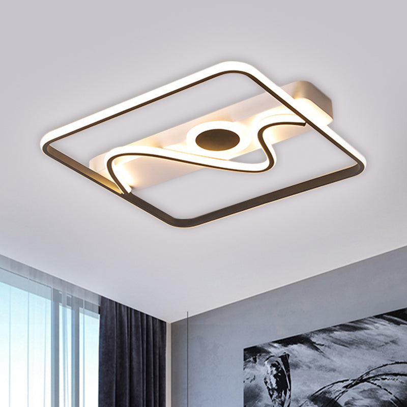 Contemporary Black Square Frame LED Flush Mount Ceiling Light - 16"/19.5"/23.5" - Warm/White Light