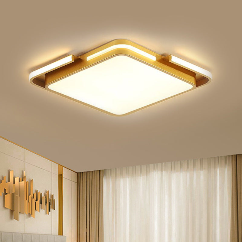 Modernist LED Gold Square Ceiling Fixture- Flush Mount Metal Lighting in Warm/White Light