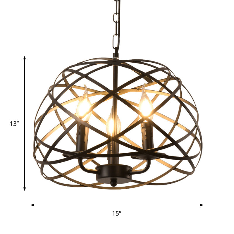 Lustre antique en forme de nid d'oiseau avec abat-jour en forme de chandelier - Suspension à 3 ampoules en métal noir