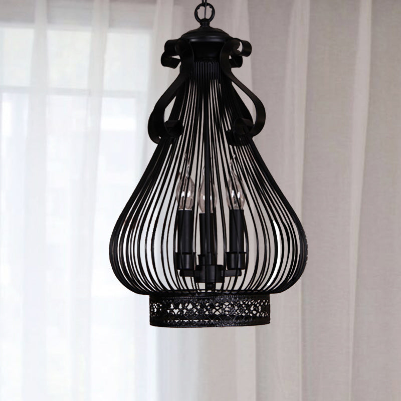 Lustre suspendu en métal noir en forme de gourde - Kit de lampe suspendue à 3 lumières de style loft