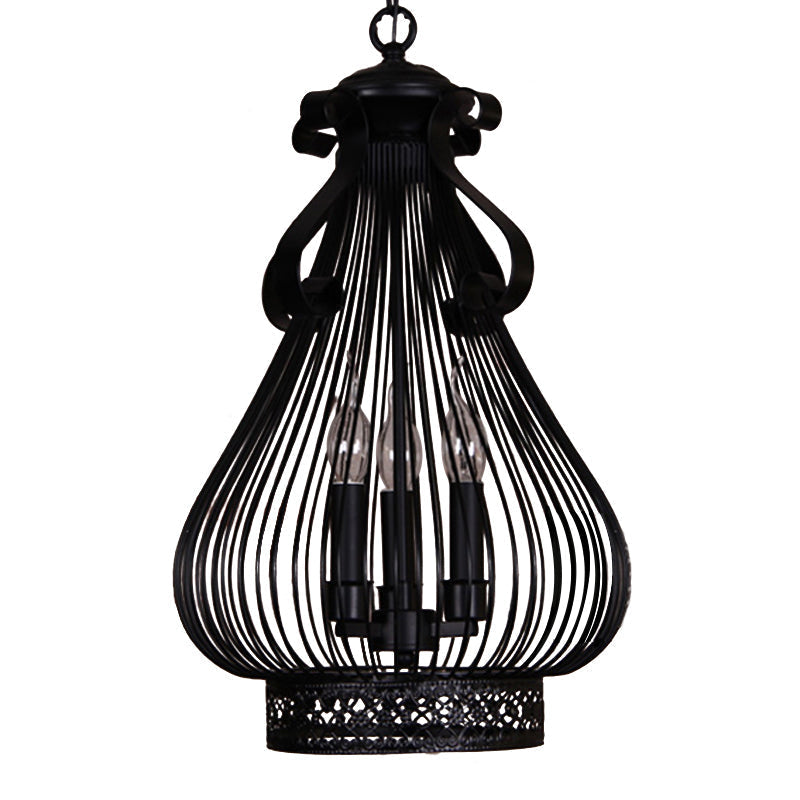 Lustre suspendu en métal noir en forme de gourde - Kit de lampe suspendue à 3 lumières de style loft