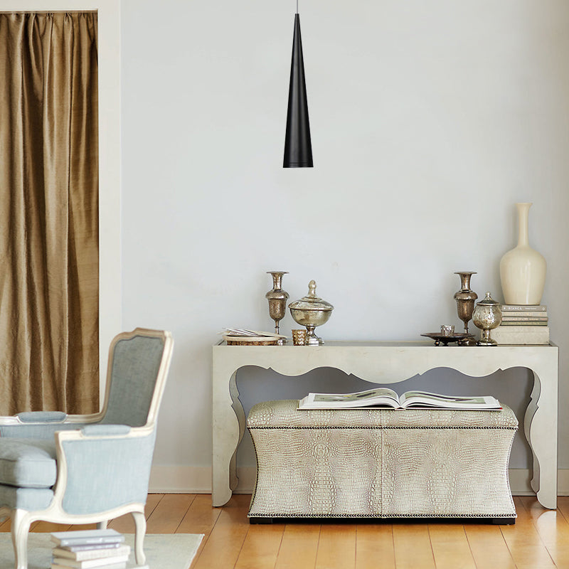 Suspension LED conique moderne blanche/noire pour salle à manger - Luminaire en métal blanc/chaud