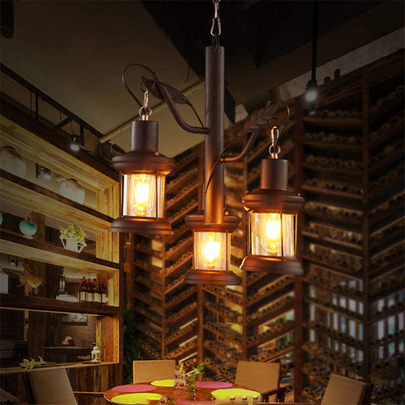 Lustre suspendu Coastal Lantern - Plafonnier à 3 lumières avec verre transparent en noir