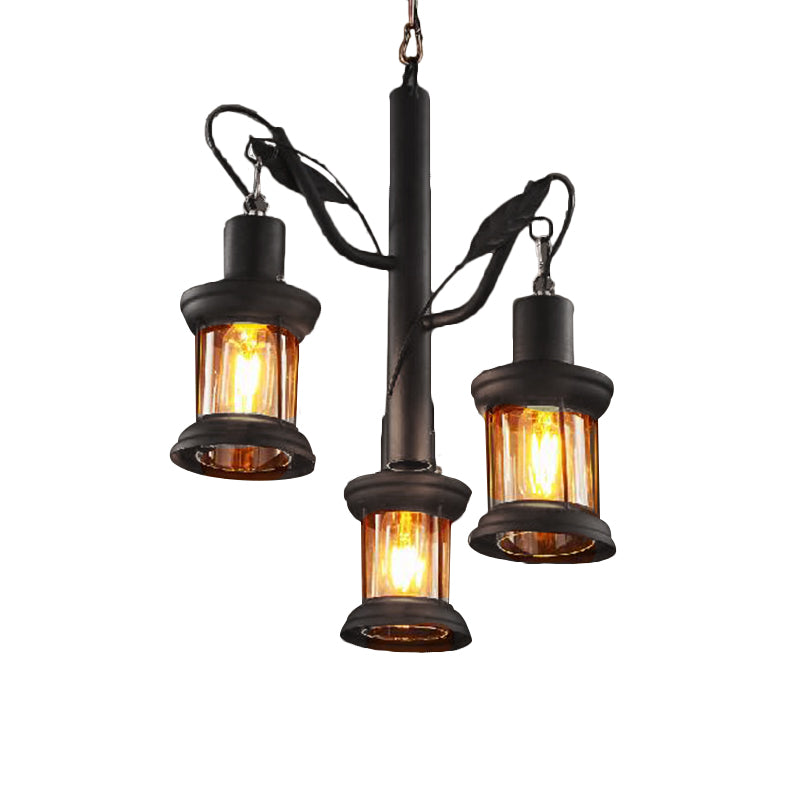 Lustre suspendu Coastal Lantern - Plafonnier à 3 lumières avec verre transparent en noir